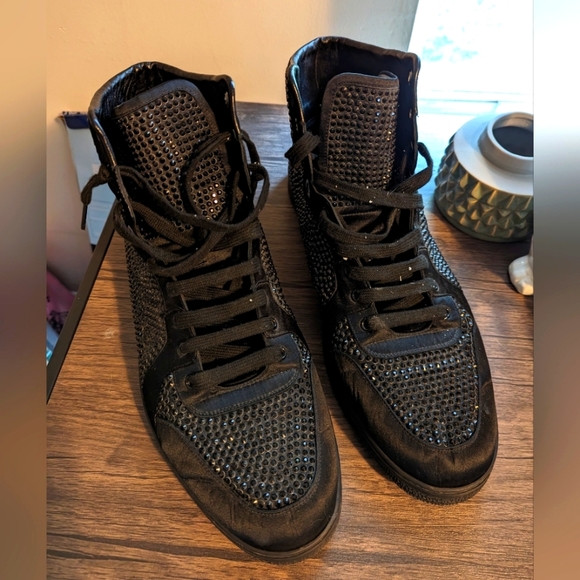 Men's Black Gucci High-Top Sneaker with Crystal Studs - Picture 6 of 7